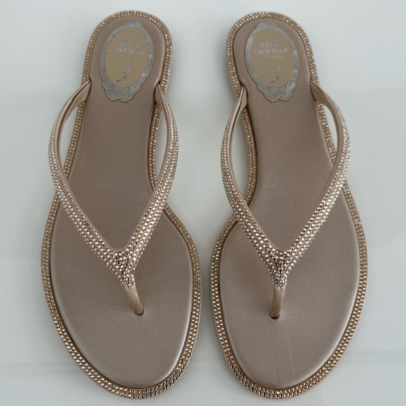 RENE CAOVILLA DIANA BEIGE SATIN HONEY STRASS SANDALS SIZE IT 38 / US 38 NIB! - Picture 8 of 17